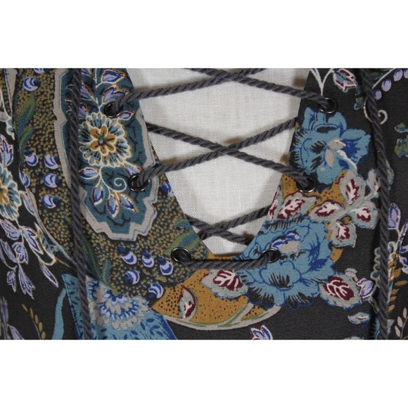 Free People Rain or Shine Swing Dress SMALL BOHO Festival  Gray Floral Paisley - Picture 4 of 15